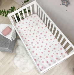 Husa saltea patuț bebe copii din bumbac 120 x 60 cm, Stelute roz